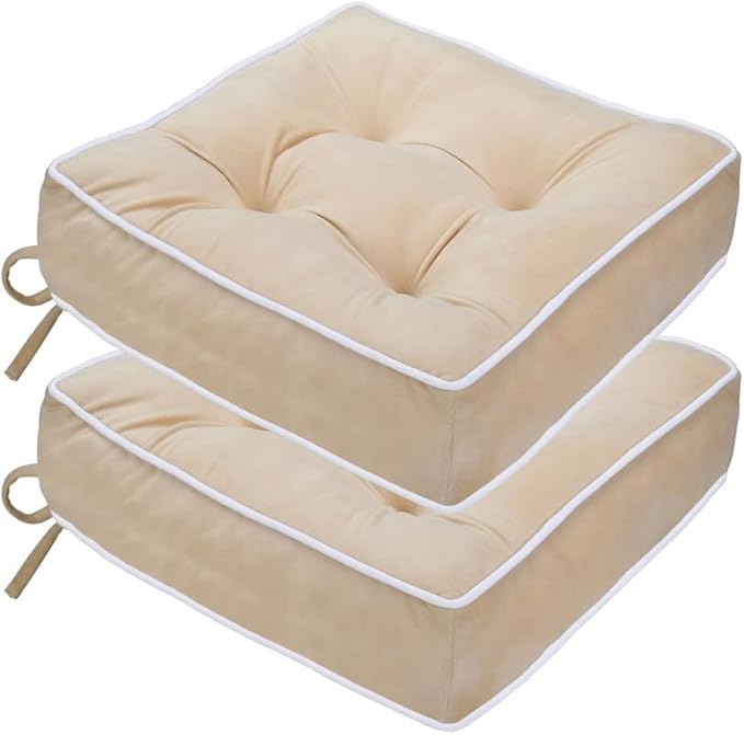 ERWUDEling Outdoor Chair Cushions Set of 2, Tufted Outdoor Chair Cushions - Waterproof & Fade-Resistant with Secure Ties 17x17x5inch,Apricot
