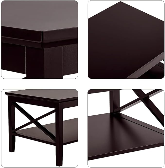ChooChoo Oxford Coffee Table with Thicker Legs, Espresso Wood Coffee Table with Storage for Living Room 40 inches