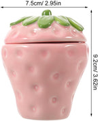 DOITOOL Strawberry Shaped Ceramic Candle Holder Empty Refillable Pink Candle Cup with Lid for DIY and Everyday Stylish Decoration
