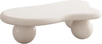 40 Inch Cloud Shaped Coffee Table with 3 Ball Legs for Living Room Cream White