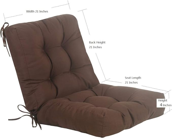 QILLOWAY Outdoor Chair Cushion for Patio Furniture, Waterproof Patio Cushions Set of 2 with Ties, Fade Resistant Replacement Pads for Outdoor Rocking Chairs,Coffee