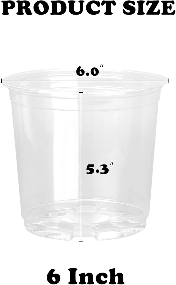 RAOOKIF 25 Pack 6 Inch Clear Nursery Pots with Drainage Holes, Flexible Plastic Nursery Pots for Plants, Reusable Garden Flower Pot, Seed Starter Pots