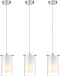 3-Light Pendant Light, Indoor Glass Hanging Light Fixture, Adjustable Height, Brushed Nickel Finish for Kitchen Dining Room