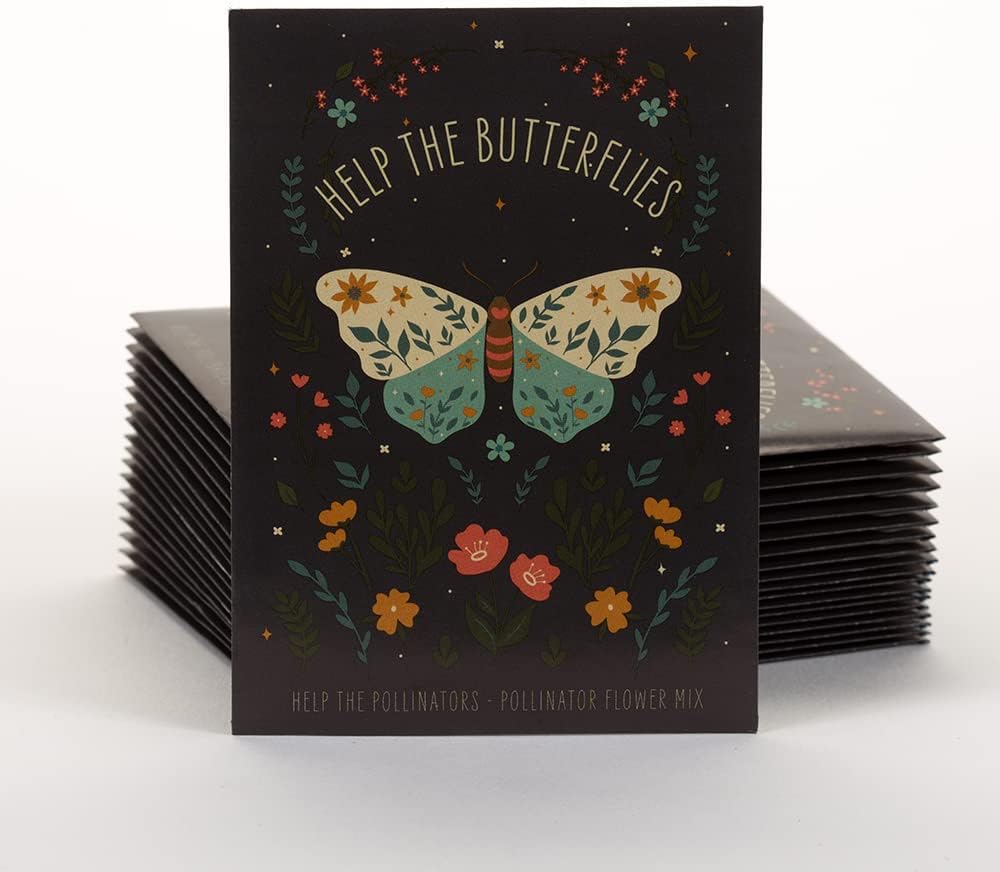 Bentley Pollinator Wildflower Mix, 25 Non-GMO Non-Coated Packets for Garden Planting, Help Butterflies and Pollinators, Beautiful Gift