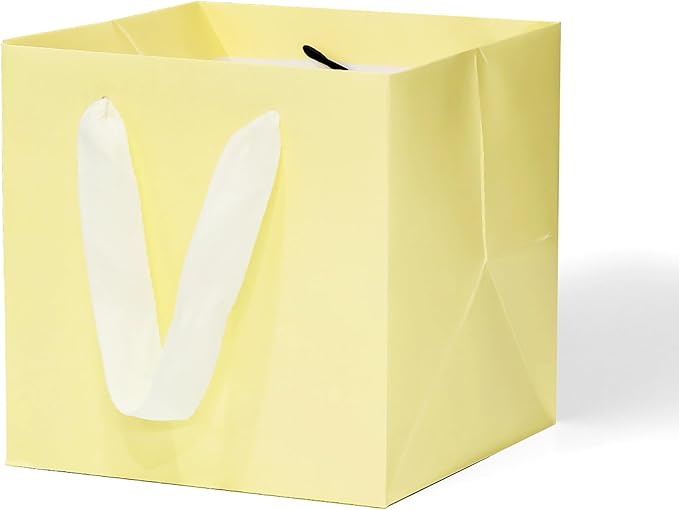 Yellow Paper Gift Bag 4 in Paper Box Small Square Bottom Kraft Paper Bags with Handles for Wedding Baby Shower Birthday Party (Yellow, 4 x 4 x 4 in, 10 CT)