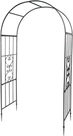 Outvita 7.3FT Garden Arch Arbor, Heavy Duty Metal Arbour Archway, Decorative Frame Stand Trellis with Ground Stakes for Wedding Ceremony Party Plant Climbing Rose Vines Lawn Patio Black