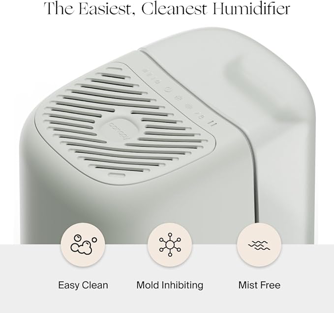 Canopy Bedside Humidifier 2.0, White, 36 HR Run Time, 2.5L Capacity - Reading Light & White Noise - Alleviate Symptoms of Allergies, Flu, Cold, Dry Skin - Humidifier, Filter, Power Cord & Adapter