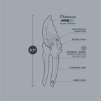 Woodland Tools Co. Heavy Duty Bypass Pruning Shears – 5/8" Cut Capacity, High Carbon Steel Blade, Internal Spring, Adjustable Grip Slider, Garden Hand Pruner for Plants, Shrubs, and Live Stems
