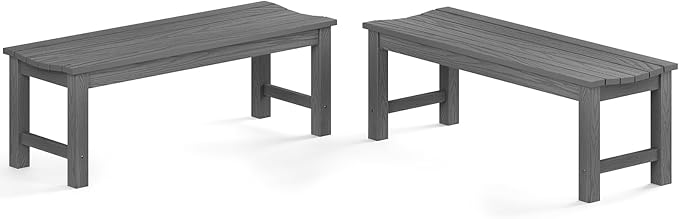 Outdoor Bench Set of 2, 2-Person Patio Backless Benches, HIPS Weatherproof Garden Bench That Never Rot and Fade, Suit for Backyard, Church, Patio, Deck and Entryway (Grey)