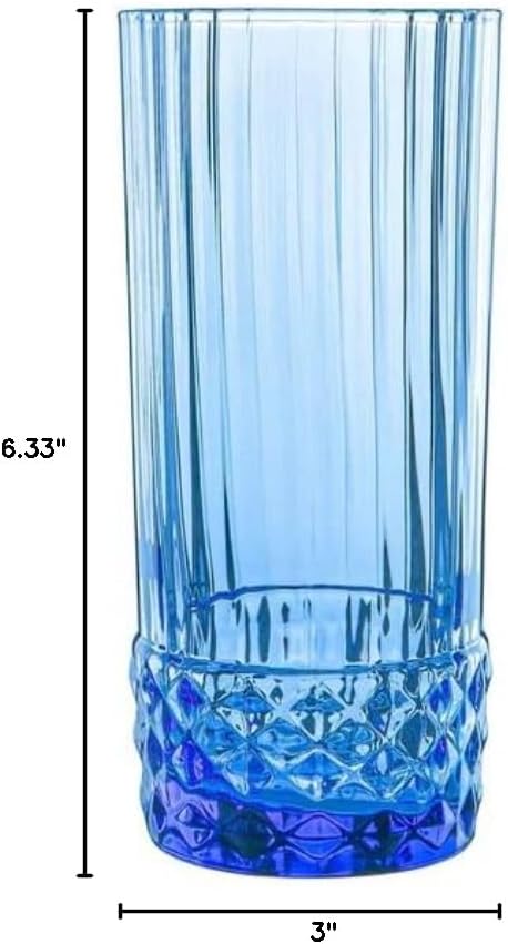 Bormioli Rocco America '20s Set Of 6 Cooler Glasses, 16.5 Oz. Colored Crystal Glass, Sapphire Blue, Made in Italy.