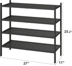 Shoe Rack for Entryway, Black Bamboo Shoe Rack 4-Tier, Stackable Shoe Organizer for Hallway Closet, Free Standing Shoe Racks for Indoor Outdoor