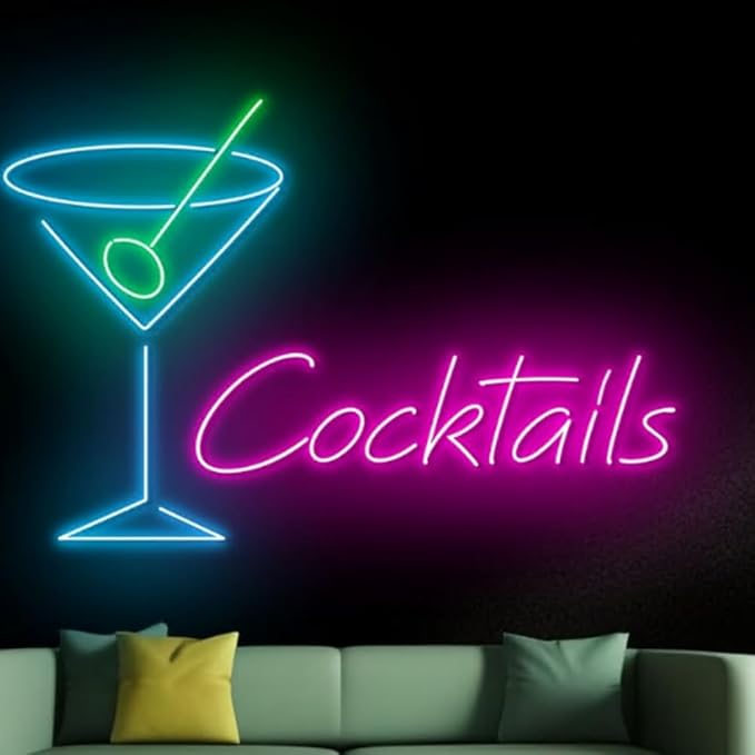 Martini Cocktails Neon Sign, Cocktail Led Sign, Cocktail Martini Neon Light, Bar Pub Party Wall Art Light, Drinking Liquor Home Wall Décor Size:20inch