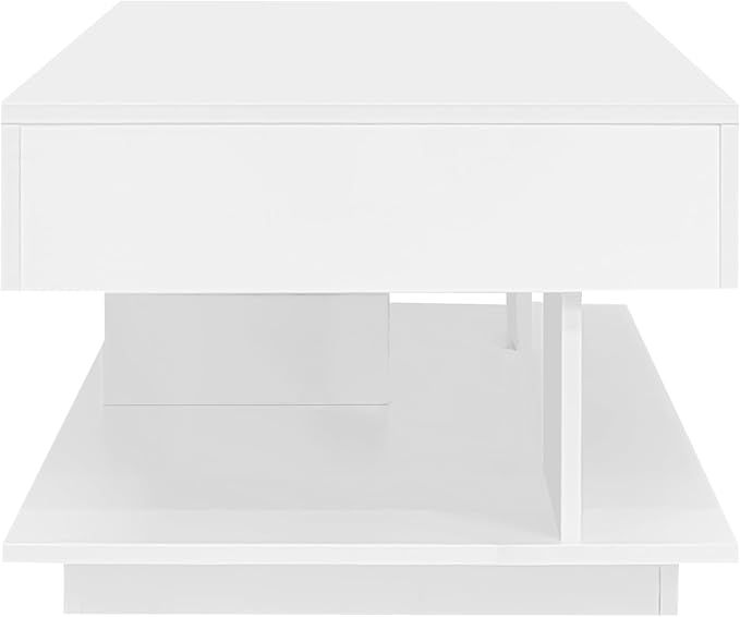 Modern High Gloss LED Coffee Table Center Table with Hidden Storage Space, Extending Top & LED Light for Living Room, White