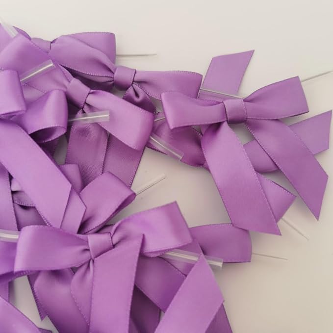 50pcs 2-1/2" Purple Satin Ribbon Bows with Twist Ties Mini Ribbon Bows for Candy Partiy Decoration Gift Packing&Wrapping Accessoried(Purple)