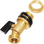 Joywayus Brass Water Container/Rain Barrel Spigot 3/4" Threaded Quarter Turn Ball Valve with Bulkhead Fitting, Suitable for Garden Hose Thread Connection