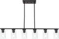 Black 6-Lights Kitchen Island Light with Clear Glass Shades, Farmhouse Hanging Pendant Light Fixture for Farmhouse Dining Room Living Room