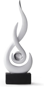 AWNR Modern White Sculpture Decor: Flame Statue with Glass Ball Resin Abstract Art Figurines Unique Centerpiece for Living Room TV Stand Coffee Table Office Decor