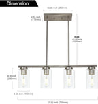 Modern Kitchen Island Light with Clear Glass Shades, 4-Lights Hanging Lighting Fixtures in Brushed Nickel for Dining Room