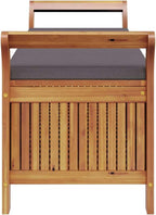 Solid Acacia Wood Patio Storage Bench with Cushion, Curved Arms, and Ample Storage Space for Garden Organization