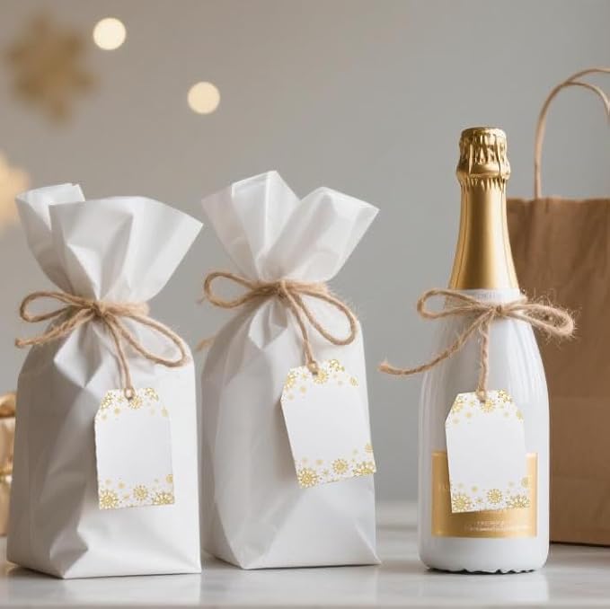100Pcs Golden Snowflakes Gift Tags with String Attached Gift Tags for Presents Personalized White Paper Gift Labels for Birthday Party Wedding Christmas Favor Gift Wrap