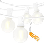 SUNSGNE White String Lights Outdoor, 50FT White Outdoor Lights with 52 G40 LED Frosted Shatterproof Bulbs(2 Spare) for Balcony Patio Tent Backyard Bistro Cafe Christmas Decor