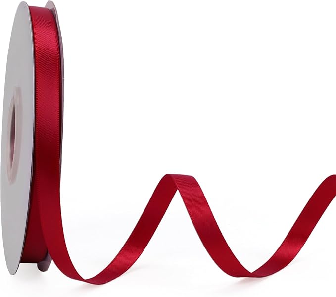 LaRibbons 3/8 Inch 50 Yard Double Faced Satin Ribbon,Red Small Satin Craft Fabric Ribbon for Gift Wrapping Floral Bouquets Wedding Party Decoration