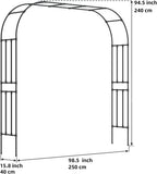 Metal Garden Arch - Length: 98.5in, Wide: 15.8in Garden Arches Trellis for Climbing Plants Outdoor - Garden Arch for Lawn, Party, Ceremony Wedding Decoration (Black)