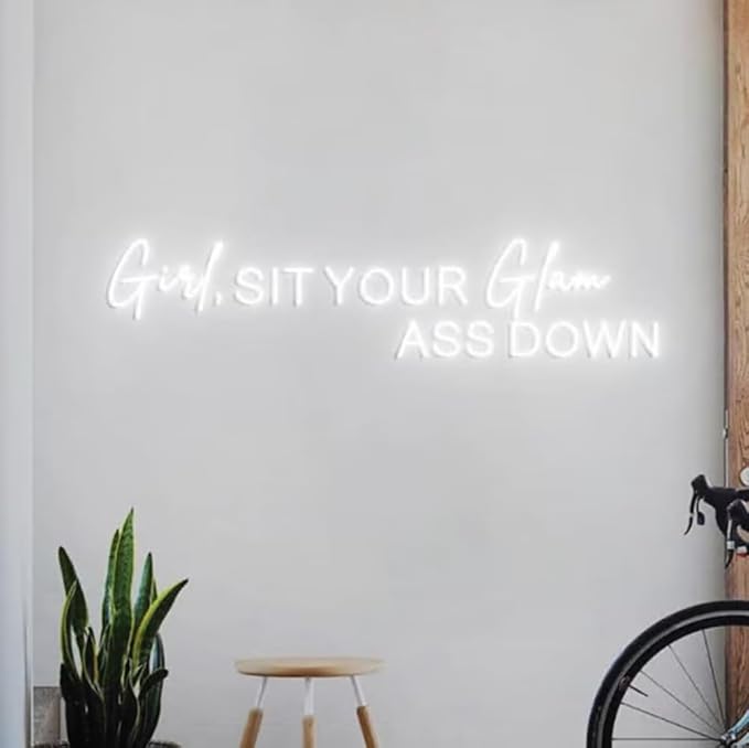 Girl Sit Your Glam Ass Down Neon Sign, Personalized Neon Light Salon Wall Idea, Glam Salon Signs Wall, Salon Boss Business Sign Size:26x5inches