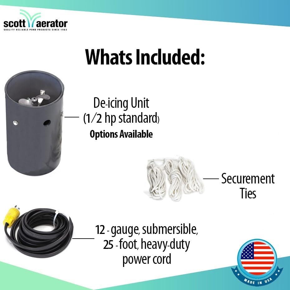 Scott Aerator Slinger De-Icer for Lakes & Ponds | 3/4 Horse Power 115V Stainless Steel | 25 ft. Electric Corded Cable Included | Made in USA