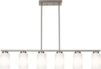 6-Lights Farmhouse Pendant Light Fixture Kitchen Island Lights with Opal White Glass Shade, Hanging Ceiling Light in Brushes Nickel for Dining Room Home Lighting