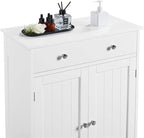 Yaheetech Set of 2 Bathroom Storage Cabinet with 1 Drawer and 2 Doors, Freestanding Entryway Storage Unit with Adjustable Shelf, Home Organizer for Entryway, Living Room, White