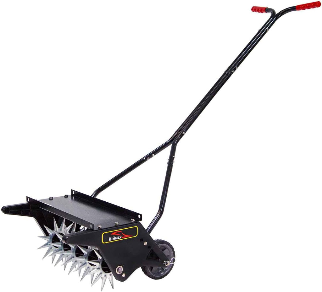 Brinly 20" Premium Push Spike Aerator with 3D Galvanized Steel Tines and Weight Tray