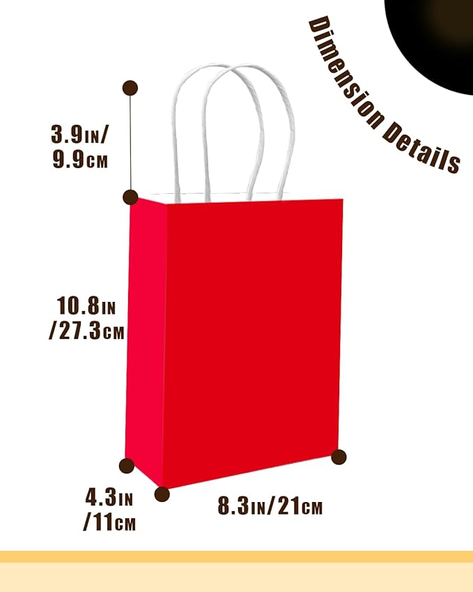 qiqee 50-Packs Red Paper Gift Bags with Handles Bulk 11"x8.3"x4.3" Medium Size Paper Bags Multiple Uses