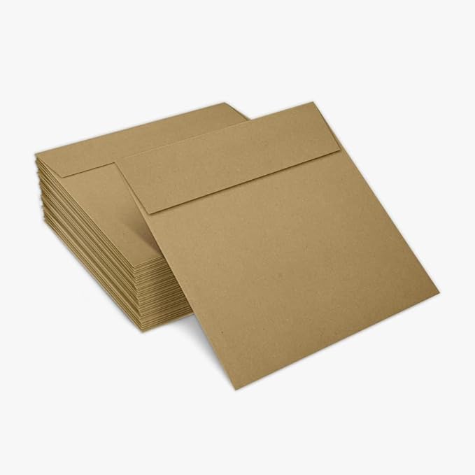 LUXPaper Square Invitation Envelopes | Peel & Press | 5" x 5" | Grocery Bag Brown | 70lb. Text | 50 Qty