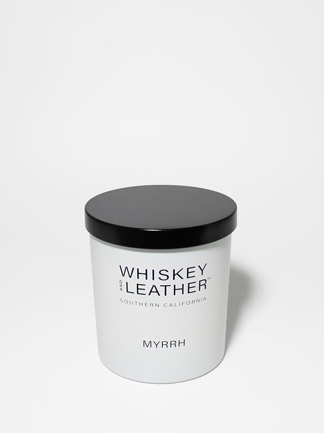 Whiskey & Leather Scented Candle - Myrrh – Additional Scents and Sizes – 100% Cotton Lead-Free Wick - Luxury Air Freshening Jar Candles - Perfect Home Decor – 11.5oz