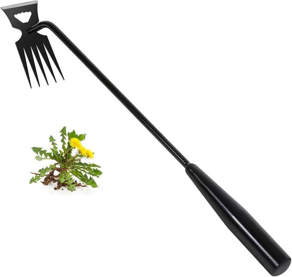Weed Removal Tool, 2025 New Garden Weeding Tools Manganese Steel Hand Weeder Tool with Handle, 5 Teethes Dual Purpose Manual Weeders Tool Weed Pulling Tool for Garden (Black)