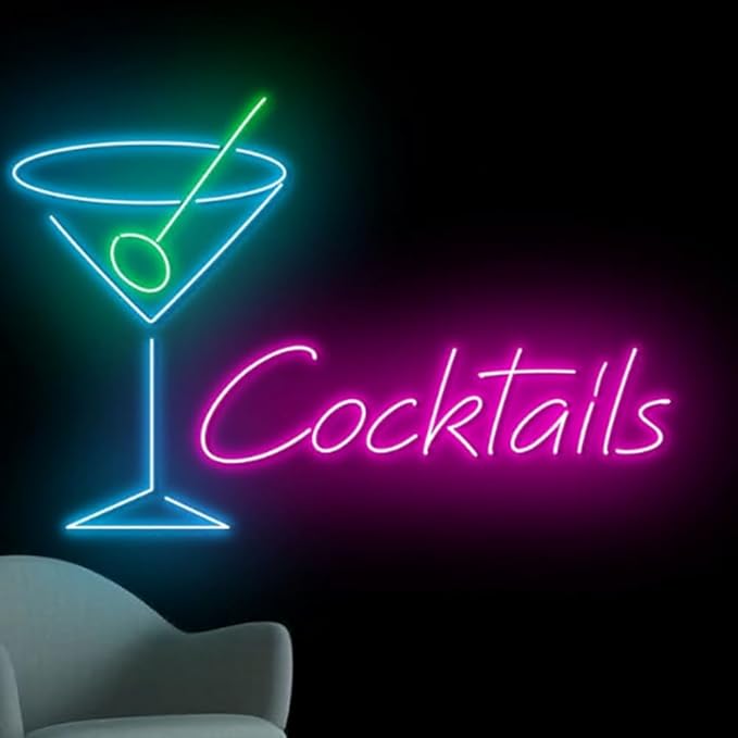 Martini Cocktails Neon Sign, Cocktail Led Sign, Cocktail Martini Neon Light, Bar Pub Party Wall Art Light, Drinking Liquor Home Wall Décor Size:20inch