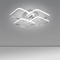 Dimmable Modern Led Ceiling Light, 4 Rings Square Ceiling Lamp with Remote Control, 48W Chrome Acrylic Ceiling Lighting Fixture for Living Room Dining Room Kitchen Office Lamps