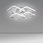 Dimmable Modern Led Ceiling Light, 4 Rings Square Ceiling Lamp with Remote Control, 48W Chrome Acrylic Ceiling Lighting Fixture for Living Room Dining Room Kitchen Office Lamps