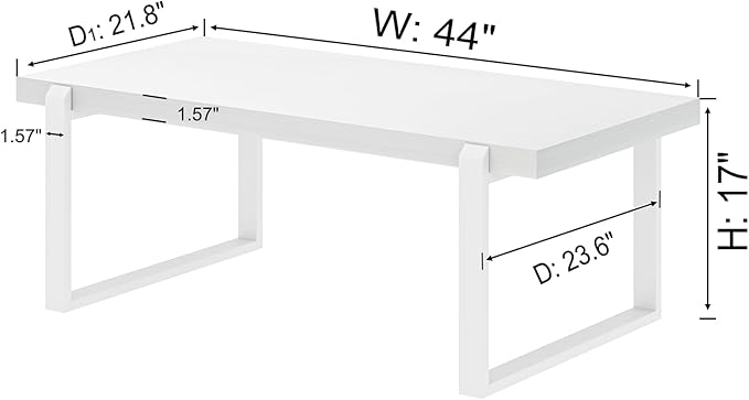 EXCEFUR Small Coffee Table, Modern Minimalist Wood and Metal Center Table for Living Room, Rustic Cocktail Tea Table for Office, White Oak, 44 Inch