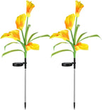 Veesee Solar Calla Lily Light, 2-Pack Solar Powered Flower Lights, Outdoor Multi-Color Changing Stake Lamp, Christmas Gift LED Yellow Calla Lily Lights for Garden Outdoor Landscape Lawn Yard