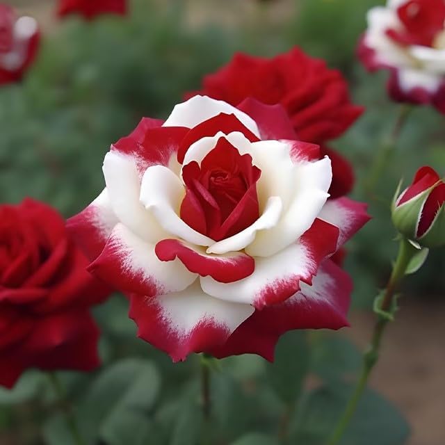 20pcs Rare Twin Red White Rose Flower Seeds for Planting - Captivating Garden Blooms Non GMO Heirloom Garden - Planting Instructions for Easy Grow - Great Gardening Gifts