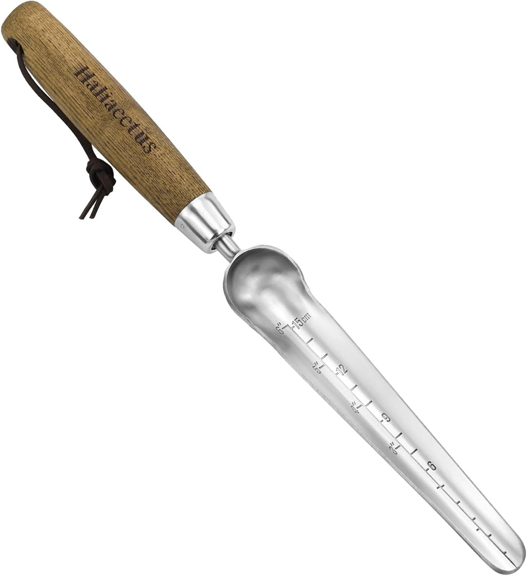 Haliaeetus Seeding Widger with 6'' Scale, Stainless Steel Planting Trowel for Repotting, Long and Narrow Widger for Weeding from Tight Areas, Hand Transplanter with Wood Handle for Planting, Digging
