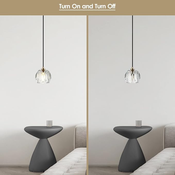 Modern Pendant Light, Brushed Brass Pendant Light Fixture for Kitchen Island, Small Cut Crystal Single Pendant Lighting for Dining Room Bathroom