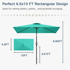 6.5' x 10' Rectangular Patio Umbrella Large Outdoor Market Umbrella w/ UV Protection, Push Button Tilt and Crank Lift, Rectangle Table Umbrella for Garden, Deck, Pool, Patio, Turquoise Blue