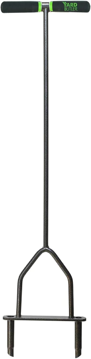 Yard Butler Manual Lawn Coring Aerator - Core Aerator for Lawn Care - Loosen Compacted Soil - Dethatcher Garden Tool for Lawn Health - Plug Core Soil Aeration Tool - Gray, 37 Inches