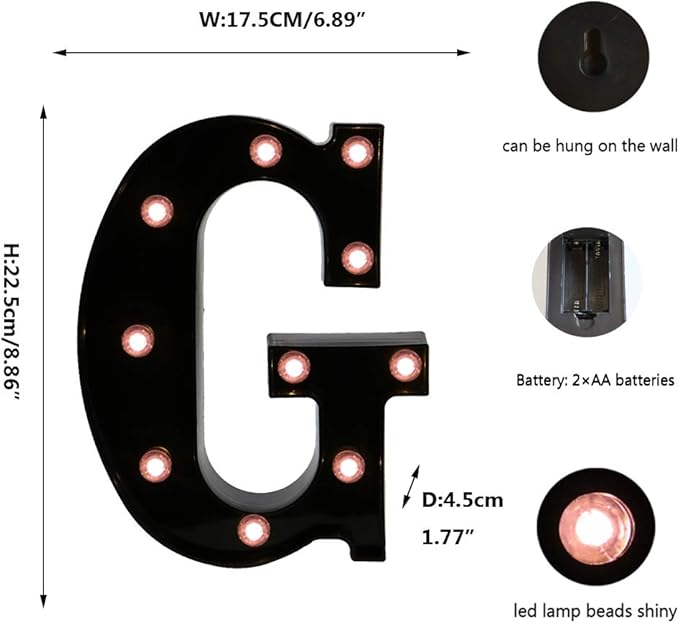 OYCBUZO Light Up Black Alphabet Marquee Letters Sign LED Marquee Number Lights Sign for Night Light Home Bar Christmas Lamp Birthday Party Wedding Decoration G