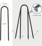 6 inch 25 Pack U Shape Black Garden Stakes,11 Gauge Garden Pins,U-Shaped Tent Stakes,Galvanized Landscape Staples for Yard Lawn,Tube, Landscape Fabrics,Irrigation Hose and Weed Barriers.