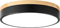 Dimmable Wood LED Ceiling Light Fixture, Black Round Low Profile Flush Mount Ceiling Lighting, Modern 5CCT 2700K-6000K Ceiling Lamp for Laundry Room Hallway Kitchen Bedroom, 11.8in
