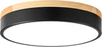 Dimmable Wood LED Ceiling Light Fixture, Black Round Low Profile Flush Mount Ceiling Lighting, Modern 5CCT 2700K-6000K Ceiling Lamp for Laundry Room Hallway Kitchen Bedroom, 11.8in